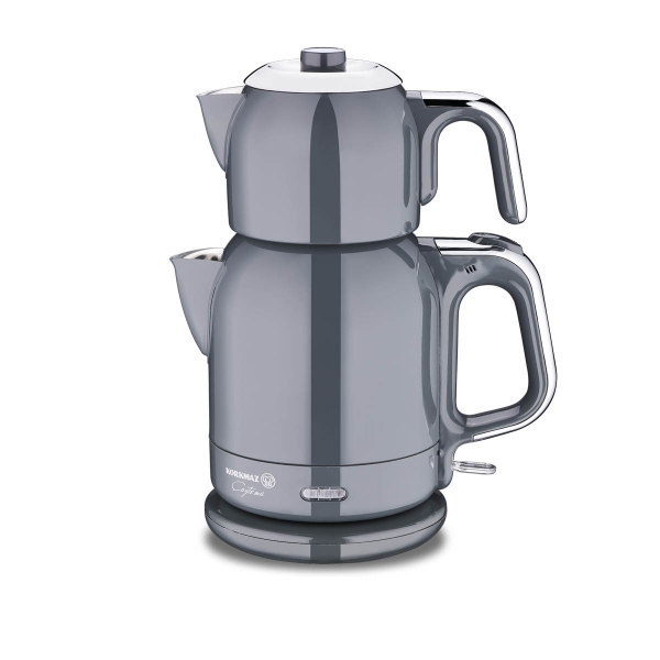 Korkmaz Çaytema Elektrischer Teekocher 1600 W – Teemaschine 0,9 / 1,7 l, Anthrazit