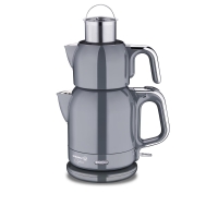 Korkmaz Çaytema Elektrischer Teekocher 1600 W – Teemaschine 0,9 / 1,7 l, Anthrazit