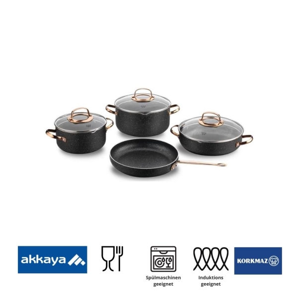 Topfset Edelstahl Korkmaz GALAKSI 7 Teilig Rosagold