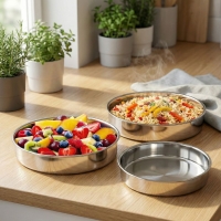 Easy Edelstahl Tablett Set 3 teilig für Servieren und Präsentieren 32cm 36cm 40cm