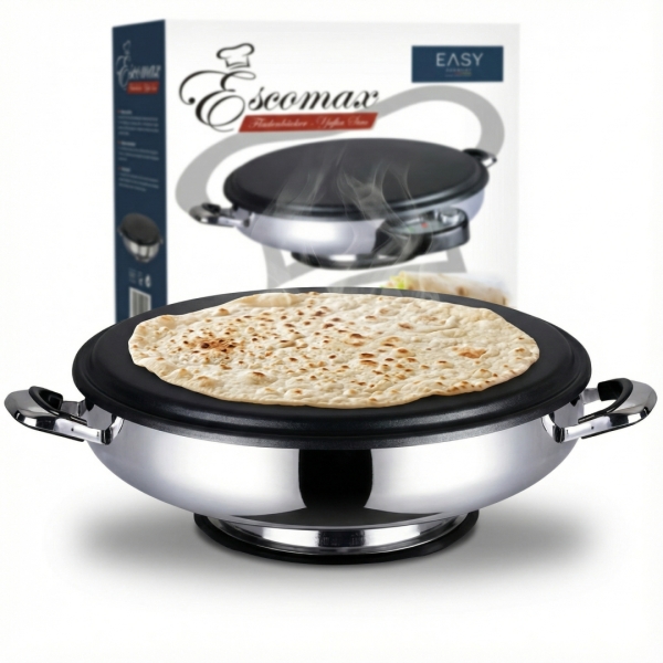 Escomax Fladenbäcker Yufka Sacı 50 cm Durchmesser Elektrischer Crepes Maker mit 2300 Watt