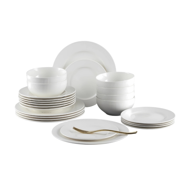 Weiße Rose Geschirrset Anna 48 teilig Porzellan Tafelservice für 12 Personen