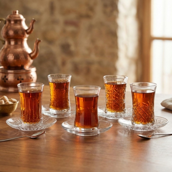 Weissberg Home Teeglas Set 6 Gläser mit 6 Untertellern Türkische Teegläser