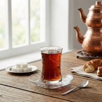 Weissberg Home Teeglas Set 6 Gläser mit 6 Untertellern Türkische Teegläser