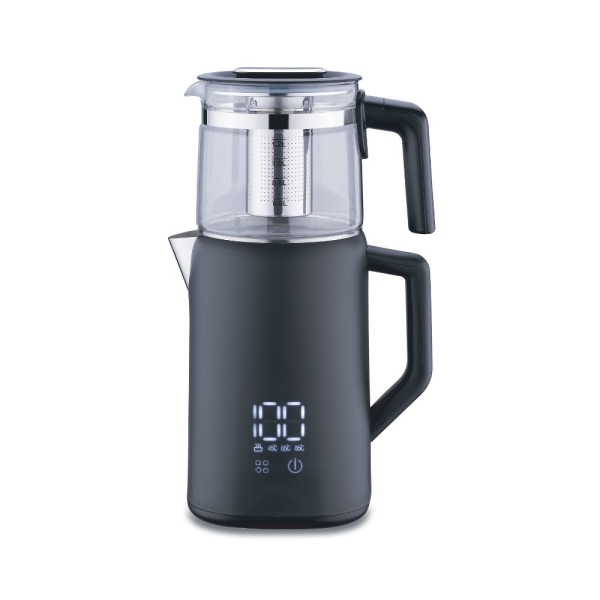 Korkmaz Demmatik Smart – Digitaler Teekocher & Wasserkocher 1,7 L mit Glaskanne 1,2 L,Schwarz