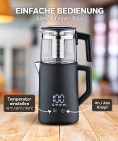 Korkmaz Demmatik Smart – Digitaler Teekocher & Wasserkocher 1,7 L mit Glaskanne 1,2 L,Schwarz