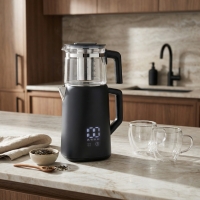 Korkmaz Demmatik Smart – Digitaler Teekocher & Wasserkocher 1,7 L mit Glaskanne 1,2 L,Schwarz