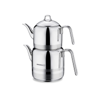 Korkmaz Mega Teekannen-Set Edelstahl – Türkische Teekanne Çaydanlık 1,3 / 3,0 l, induktionsgeeignet