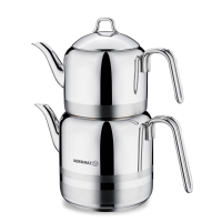 Korkmaz Mega Teekannen-Set Edelstahl – Türkische Teekanne Çaydanlık 1,3 / 3,0 l, induktionsgeeignet