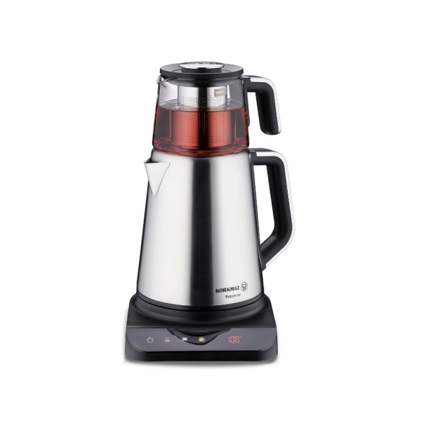 Korkmaz Prosense Elektrische Teemaschine Edelstahl Glas Teekocher Digitaldisplay 0,8 Liter 1,8 Liter A852 01