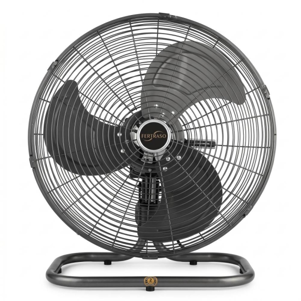 Bodenventilator 50 cm (20 Zoll) Metall Schwarz 130 W - Fertraso Pro-DeLuxe, oszillierend, 3 Stufen