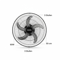 Standventilator 50 cm, 3-in-1, 60W, 5 Metallflügel, Boden- und Tischventilator KUMTEL