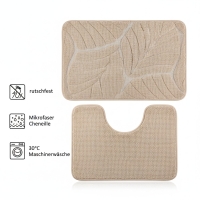 Badematten Set 2-teilig, Mikrofaser Chenille, rutschfest, Beige