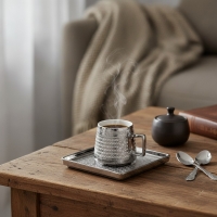 Kaffeetassen Set 6-teilig Porzellan Silber, Abkya M6 Kaffeeservice