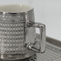 Kaffeetassen Set 6-teilig Porzellan Silber, Abkya M6 Kaffeeservice