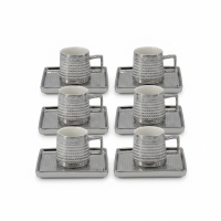 Kaffeetassen Set 6-teilig Porzellan Silber, Abkya M6 Kaffeeservice