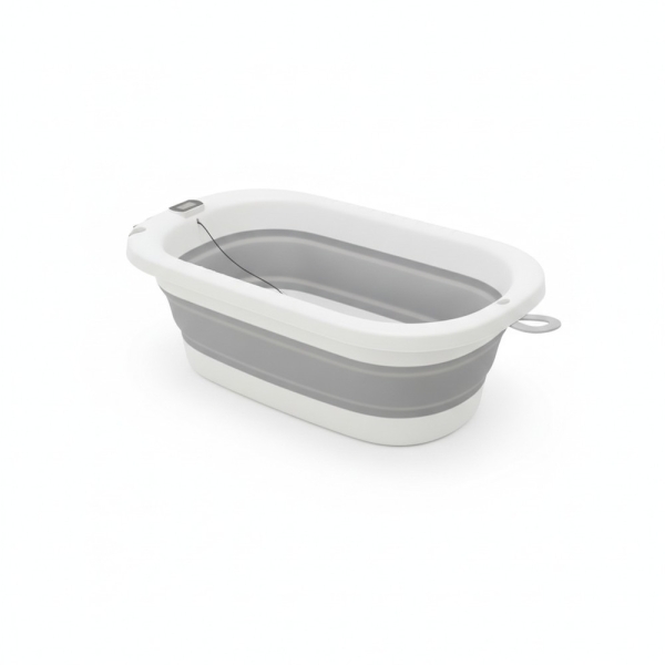 Babybadewanne faltbar mit Temperatursensor, Silikon/Kunststoff, Weiß/Grau