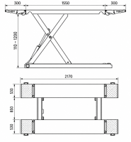Mobile Scherenhebebühne – Mittelhub 3.500 kg, Hubhöhe 110–1.200 mm, mit Auffahrrampen und Transportrollen