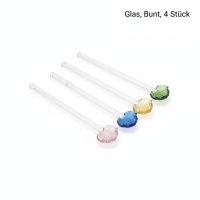 Glaslöffel bunt 4er Set, Kaffee- und Dessertlöffel mit dekorativem Glaskopf