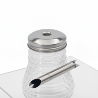 Zuckerstreuer Glas gerippt, Edelstahldeckel, Ausgießlöffel, transparent