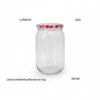 Vorratsglas 1 Liter, luftdicht, Metalldeckel, Glas klar - Vorratsdose für Lebensmittel