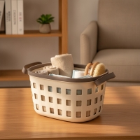 Aufbewahrungskorb mit Henkeln, Kunststoff, Beige und Dunkelgrau, für Haushalt