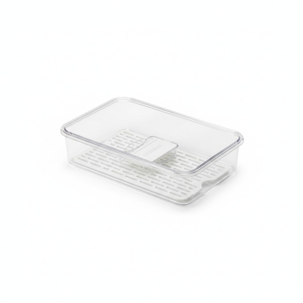 Kühlschrank Organizer Größe M, transparent, Kunststoff, mit Abtropfgitter - DEERBOX