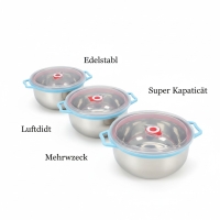 Edelstahl Vorratsdosen Set 3-teilig, 14-16-18 cm, luftdicht, Silber