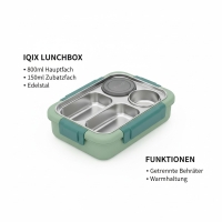 Lunchbox Edelstahl 800ml+150ml, 2 Fächer, Grün, Warmhaltefunktion