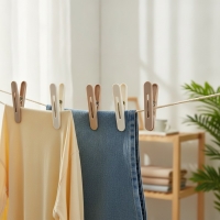 Wäscheklammern Kunststoff, 16 Stück, PP und Stahl, Beige/Weiß, QYS Multifunktionsklammern