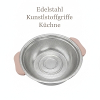 Küchensieb mit Griffen, Edelstahl, Silber/Rosa, rutschfeste Kunststoffgriffe