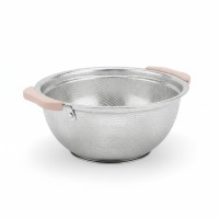 Küchensieb mit Griffen, Edelstahl, Silber/Rosa, rutschfeste Kunststoffgriffe