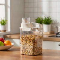 Vorratsdose 2,5 Liter luftdicht, Kunststoff, transparent/beige, mit Messskala