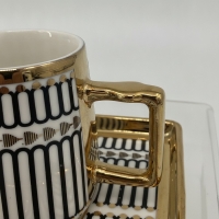 Kaffeetasse Porzellan Schwarz mit Goldfarbenen Akzenten, ashaya