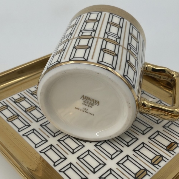 Kaffeetassen Set Porzellan, Gold Schwarz Weiß, Ahnaya M3 Tassenset