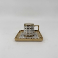 Kaffeetassen Set Porzellan, Gold Schwarz Weiß, Ahnaya M3 Tassenset