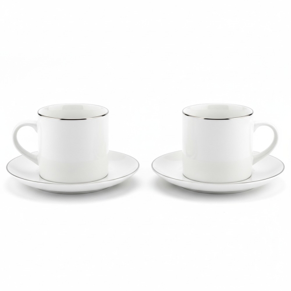 Kaffeetassen Set Porzellan Weiß mit Silberrand, elkhaya M2, Kaffee & Espresso
