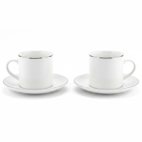 Kaffeetassen Set Porzellan Weiß mit Silberrand,...