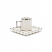 Kaffeetassen Set Porzellan Weiß mit Silberrand, elkhaya M2, Kaffee & Espresso