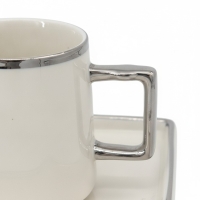 Kaffeetassen Set Porzellan Weiß mit Silberrand, elkhaya M2, Kaffee & Espresso