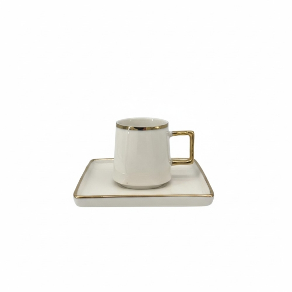 Espressotasse mit Untertasse, Goldrand, Keramik Weiss, 2-teiliges Set