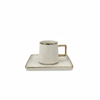 Espressotasse mit Untertasse, Goldrand, Keramik Weiss,...