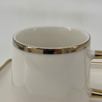 Espressotasse mit Untertasse, Goldrand, Keramik Weiss, 2-teiliges Set