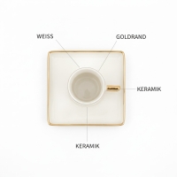Espressotasse mit Untertasse, Goldrand, Keramik Weiss, 2-teiliges Set