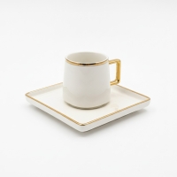 Espressotasse mit Untertasse, Goldrand, Keramik Weiss, 2-teiliges Set