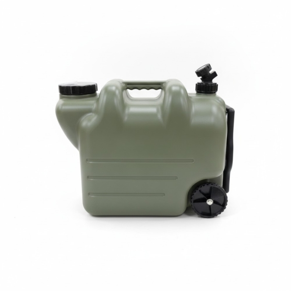 Wasserkanister 20L mit Rädern und Auslaufhahn, Olivgrün, Camping