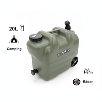 Wasserkanister 20L mit Rädern und Auslaufhahn, Olivgrün, Camping
