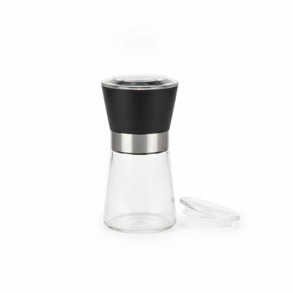 Pfeffermühle Glas 170 ml, manuelle Gewürzmühle, Schwarz-Silber, GUILNE