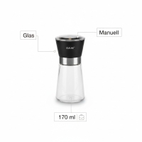 Pfeffermühle Glas 170 ml, manuelle Gewürzmühle, Schwarz-Silber, GUILNE