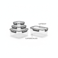 Frischhaltedosen Set 3-teilig, luftdicht mit Clipverschluss, transparent, Akkaya